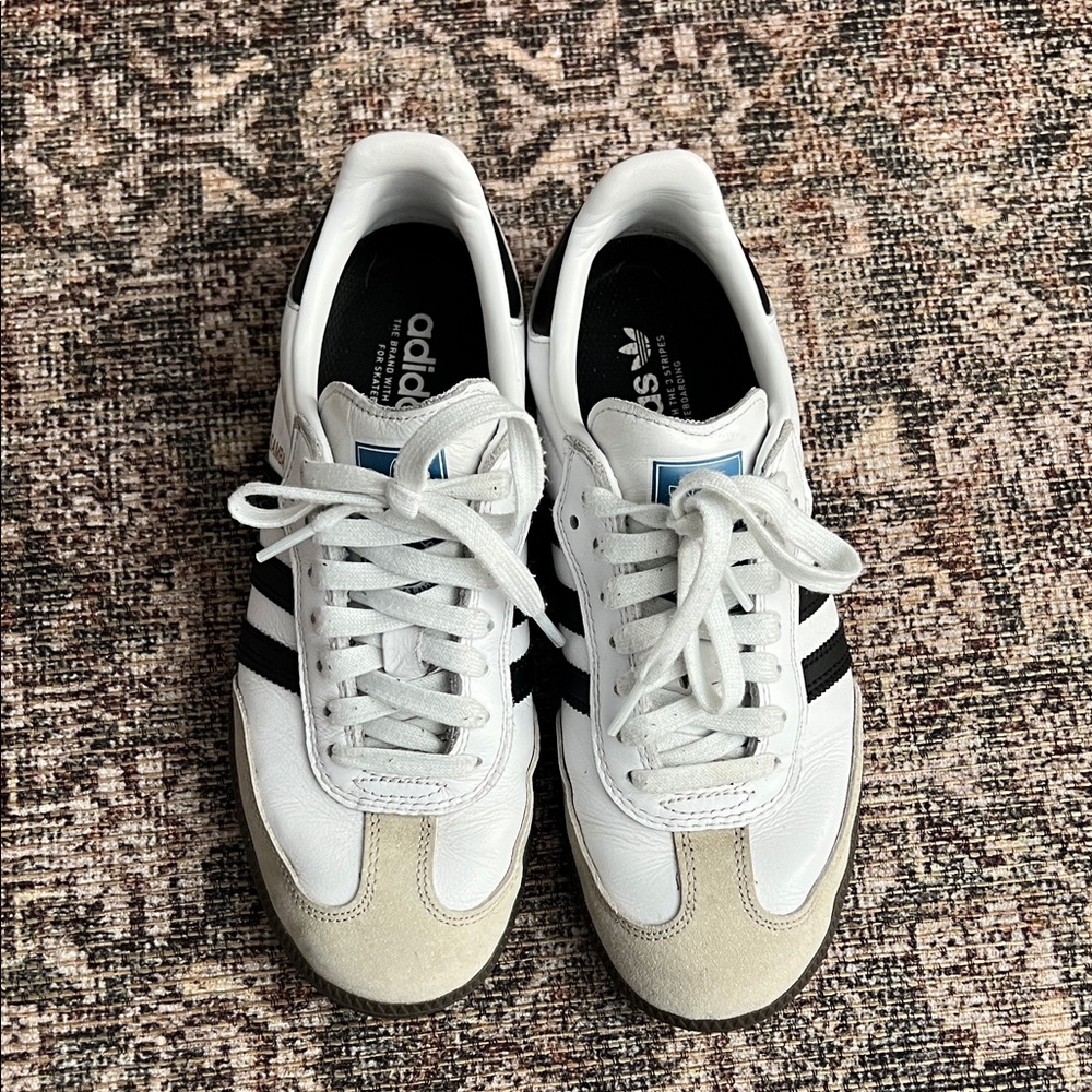 Adidas Men's White and Black Sneakers with Beige Accents